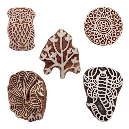 Set of 5 Piece New Mix Wooden Printing Blocks
